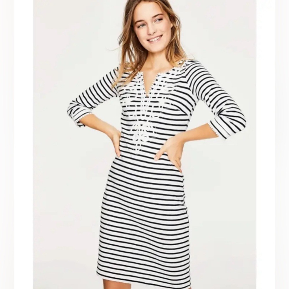 Boden Striped Reanna Cotton Embroidered Dress Size 2